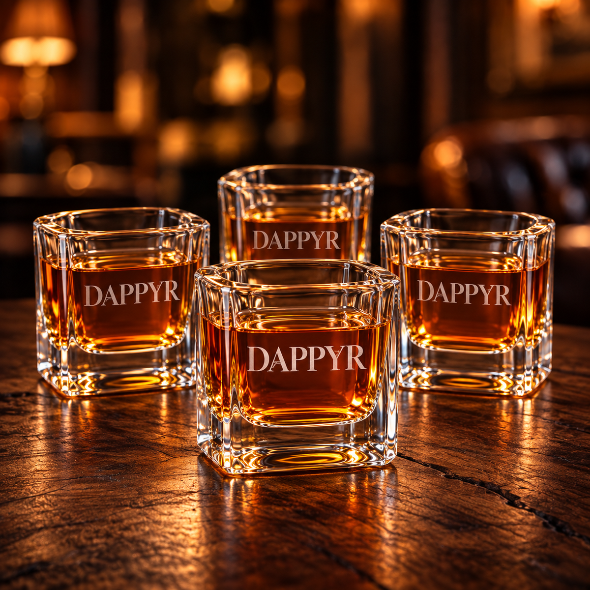 Set of four DAPPYR etched crystal shot glasses